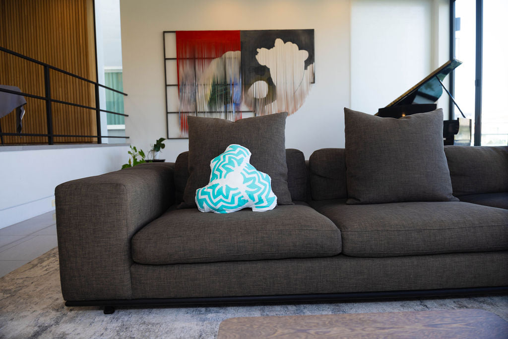 Turquoise/ White broken basket pillow